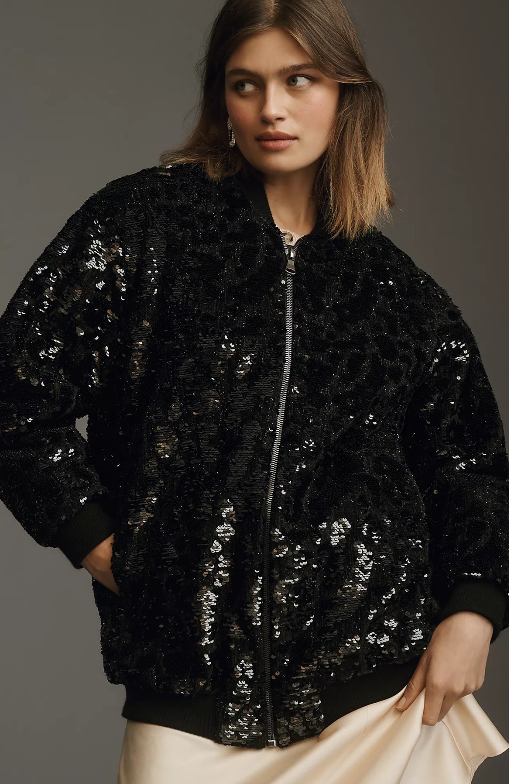 Nwt Le Superbe Grand Prix Black Sequins Bomber Jacket - Size Small